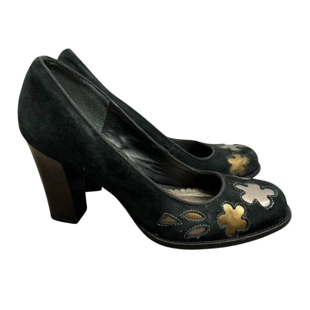 Joey-O Suede Floral Heels Shoes sz 8 Made in Spain # Bag AA-2